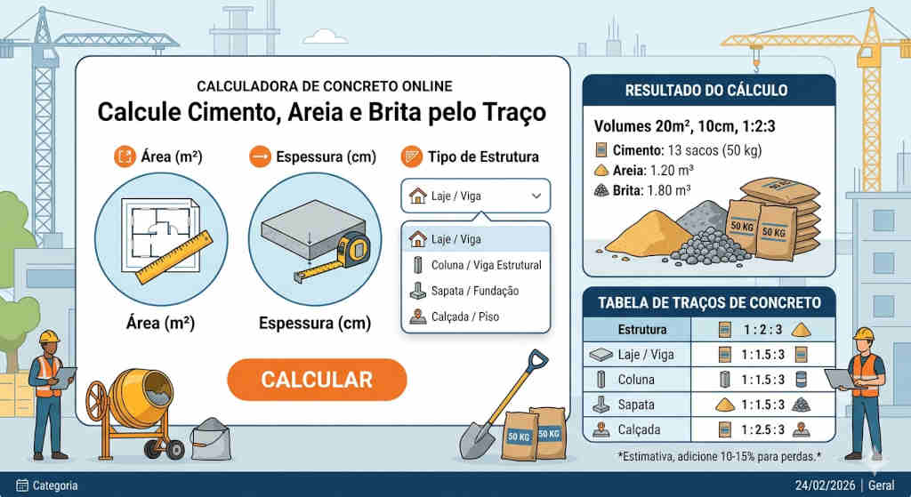 Calculadora de Concreto Online: Cimento, Areia e Brita (Traço)